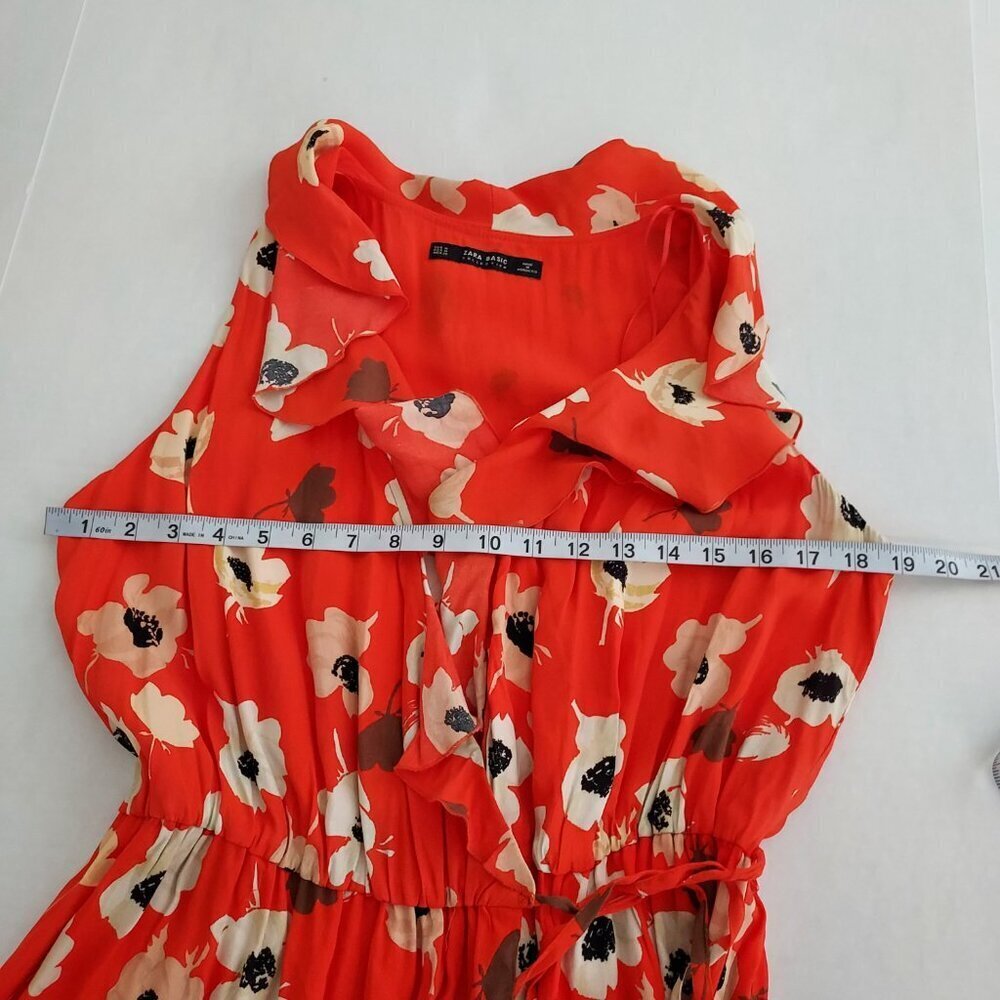 Zara Basic Orange Floral Wrap Crossover Mini Dres… - image 7